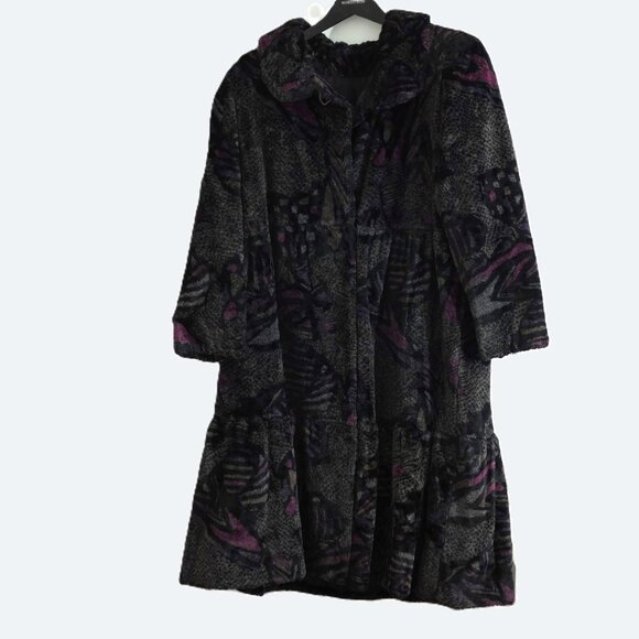 COPY - Sirbain Abstract Print Faux Fur Coat Size XSP Artistic Winter Elegance - Picture 1 of 12